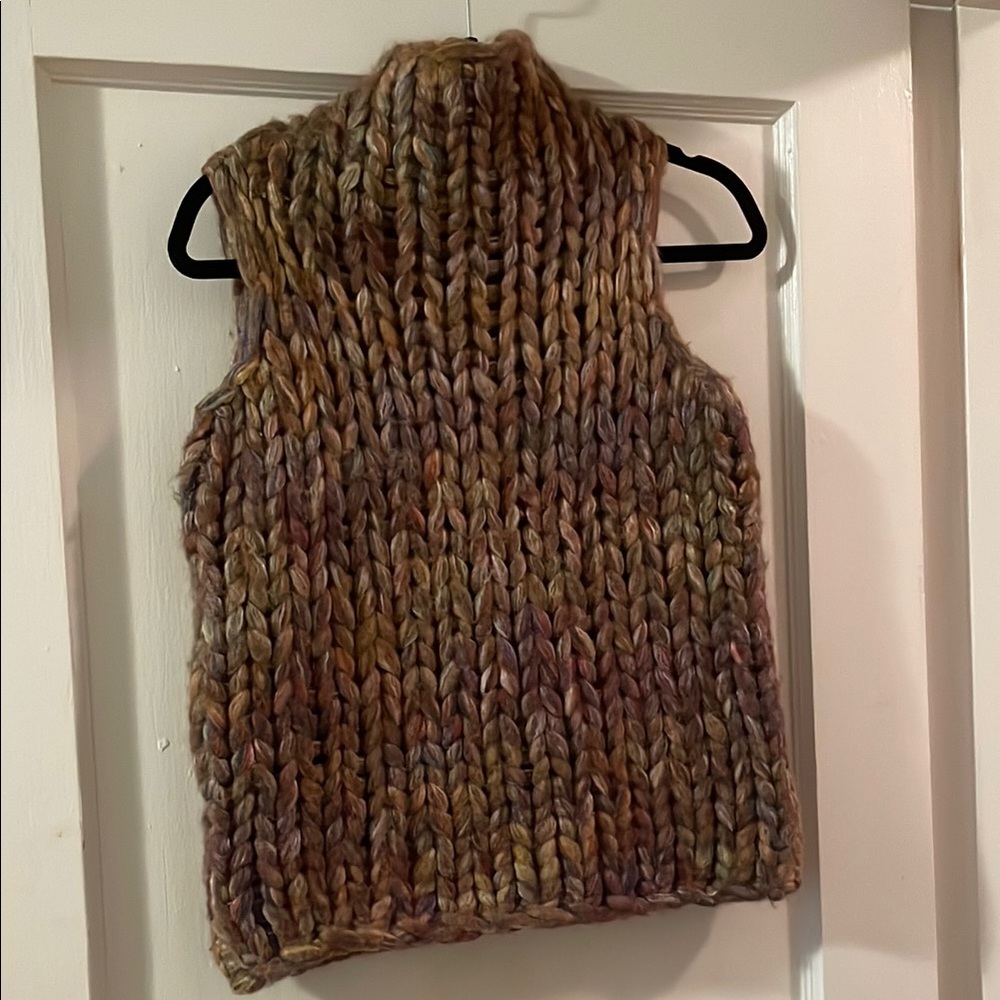 DKNY Multicolor Wool Silk Blend Vest high mock turtle neck  collar